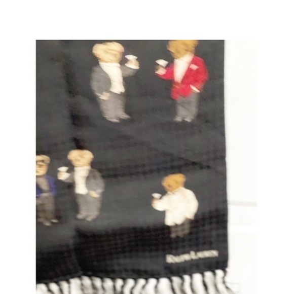 Ralph Lauren Vintage  Black Silk Scarf Martini-Drinking Bears - Picture 5 of 9